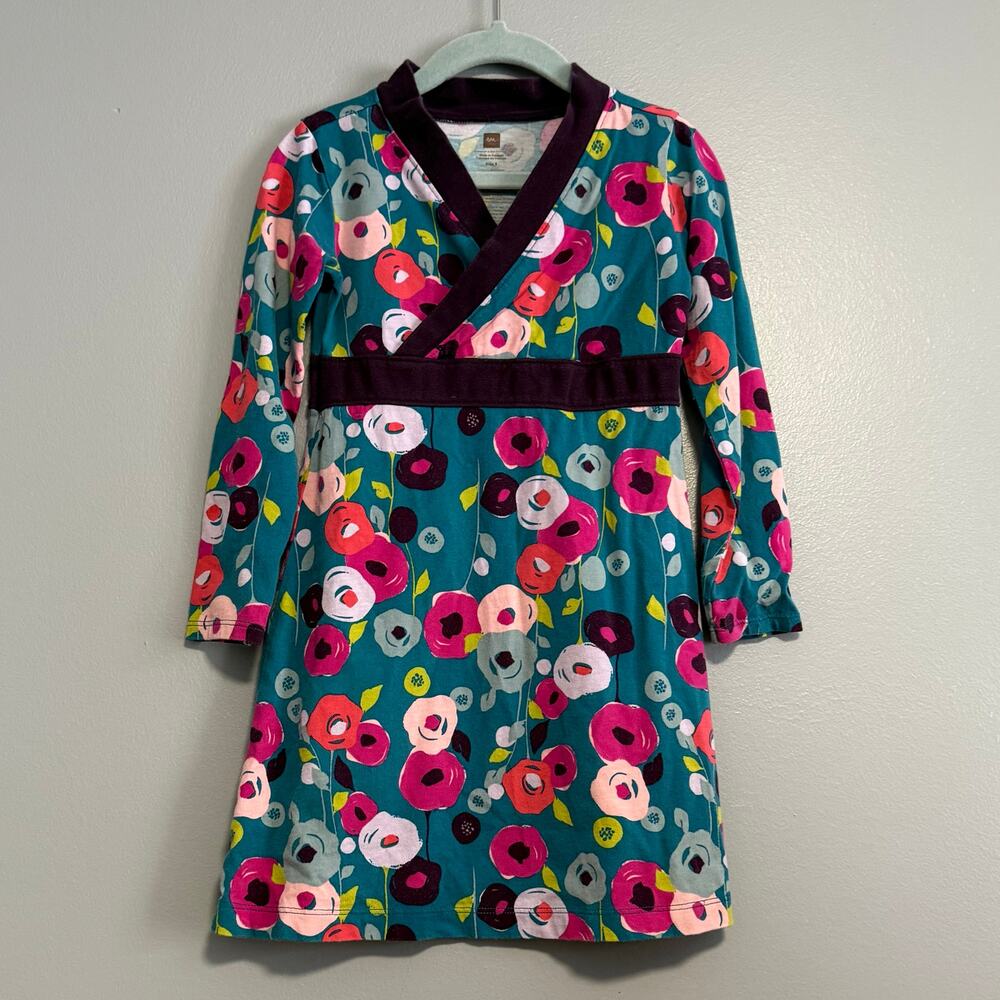 Tea Collection Floral Cotton Long Sleeve Wrap Top Dress 5